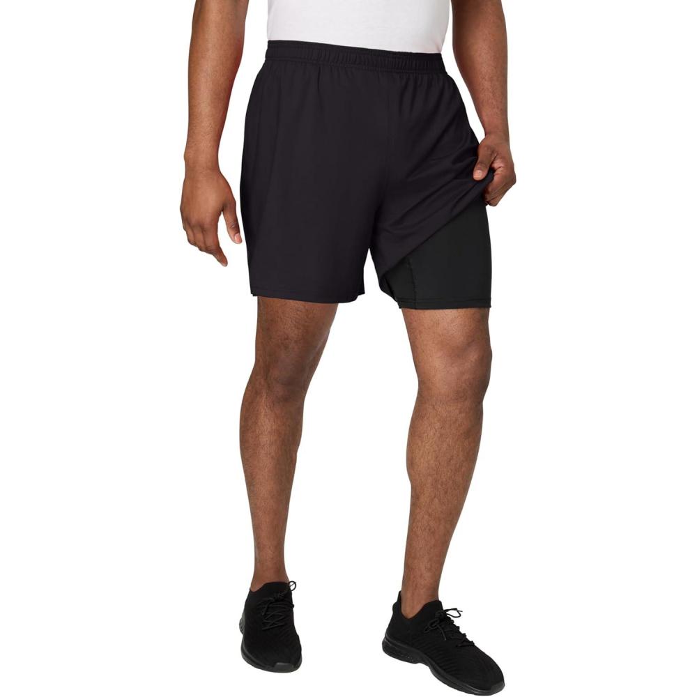 imageHanes Mens Moves Workout Shorts with Boxer Brief Liner amp Total Support Pouch MoistureWicking Shorts 7 InseamBlack