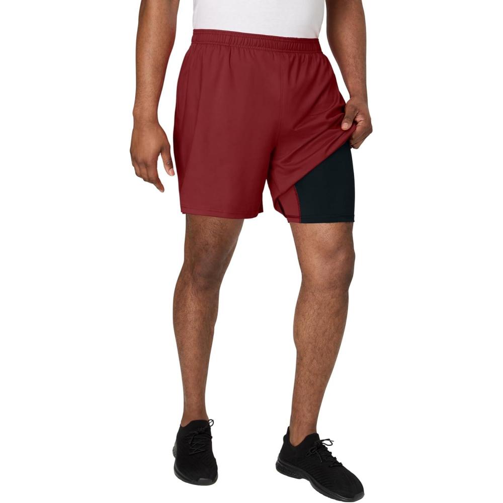 imageHanes Mens Moves Workout Shorts with Boxer Brief Liner amp Total Support Pouch MoistureWicking Shorts 7 InseamCardinal Red
