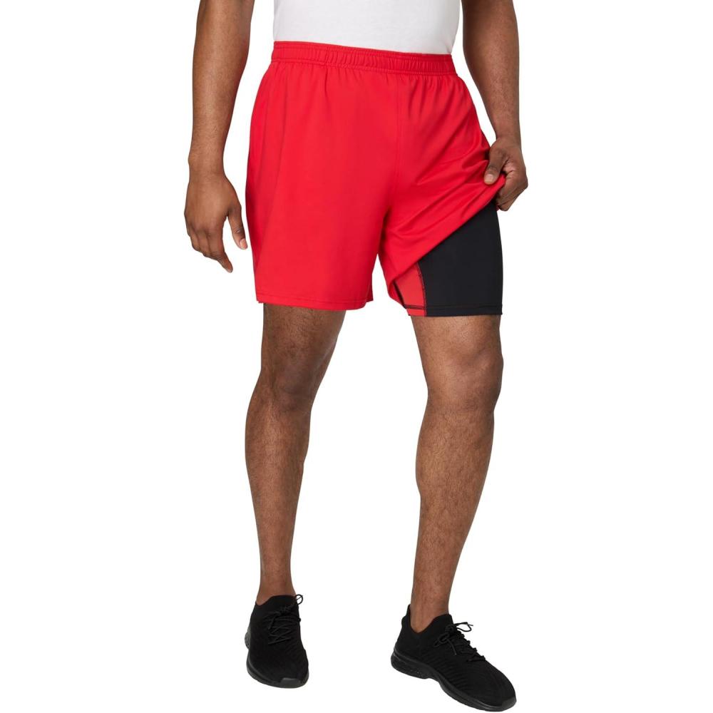 imageHanes Mens Moves Workout Shorts with Boxer Brief Liner amp Total Support Pouch MoistureWicking Shorts 7 InseamHolly Berry Red