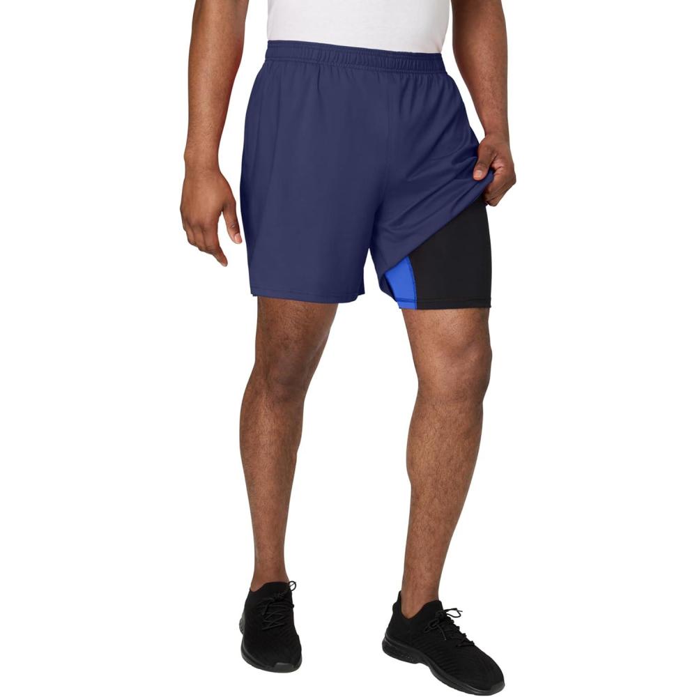 imageHanes Mens Moves Workout Shorts with Boxer Brief Liner amp Total Support Pouch MoistureWicking Shorts 7 InseamImperial Indigo