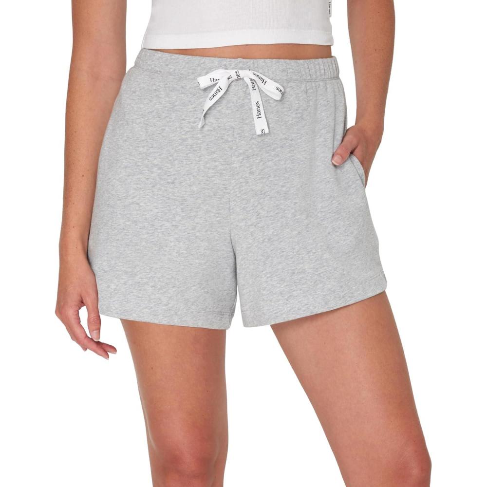 imageHanes Womens Originals French Terry Lounge Shorts Comfywear Loungewear Sleep Shorts for Women 4Heritage Grey Marle