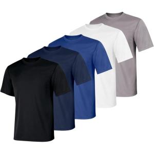 Hanes Mens Cool Dri Performance T-Shirt, Moisture-Wicking Short Sleeve Tee, 40+ UPF Protection, 2 Or 5 Pack(Black/White/Navy/Grey/Royal – 5 Pack)