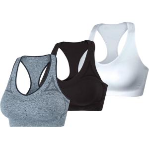 Hanes Womens Sport Seamless Racerback Sports Bra(Black/White/Gray – 3 Pack)