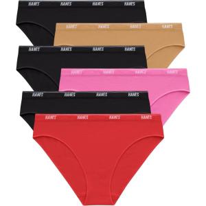 Hanes womens Moves Underwear, 360° Flex Stretch Panties, Smooth & Seamless Hipsters Bikinis Or Thongs, 6-pack(6pk Bikini: Black X3/Almond/Red/Pink)