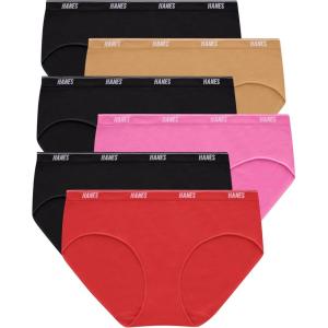 Hanes womens Moves Underwear, 360° Flex Stretch Panties, Smooth & Seamless Hipsters Bikinis Or Thongs, 6-pack(6pk Hipster: Black X3/Almond/Red/Pink)