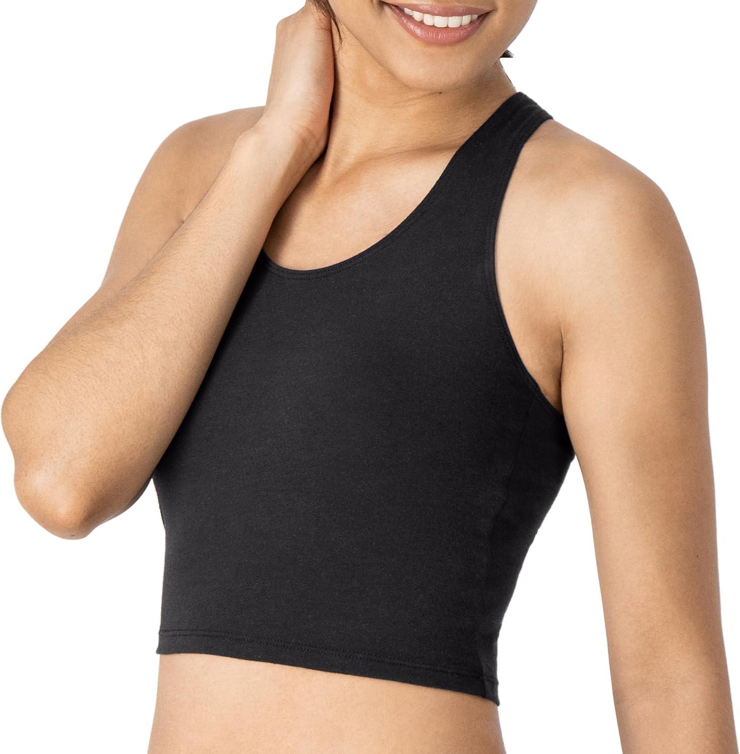 imageHanes Light Workout 3Pack StretchCotton Cropped Yoga Tank Tops for Women with Builtin BraBlackBlackBlack