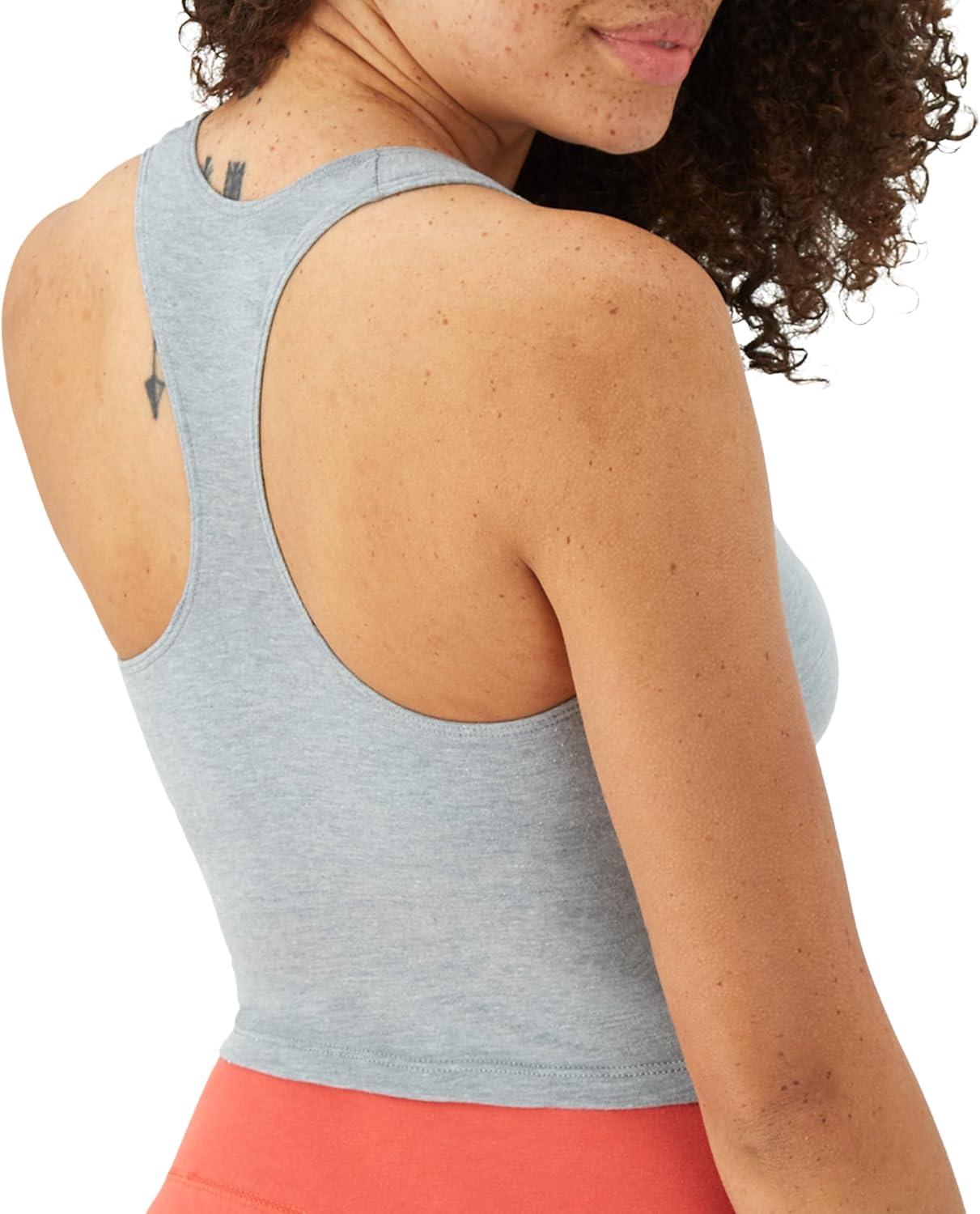 imageHanes Light Workout 3Pack StretchCotton Cropped Yoga Tank Tops for Women with Builtin BraBlackWhiteConcrete Heather