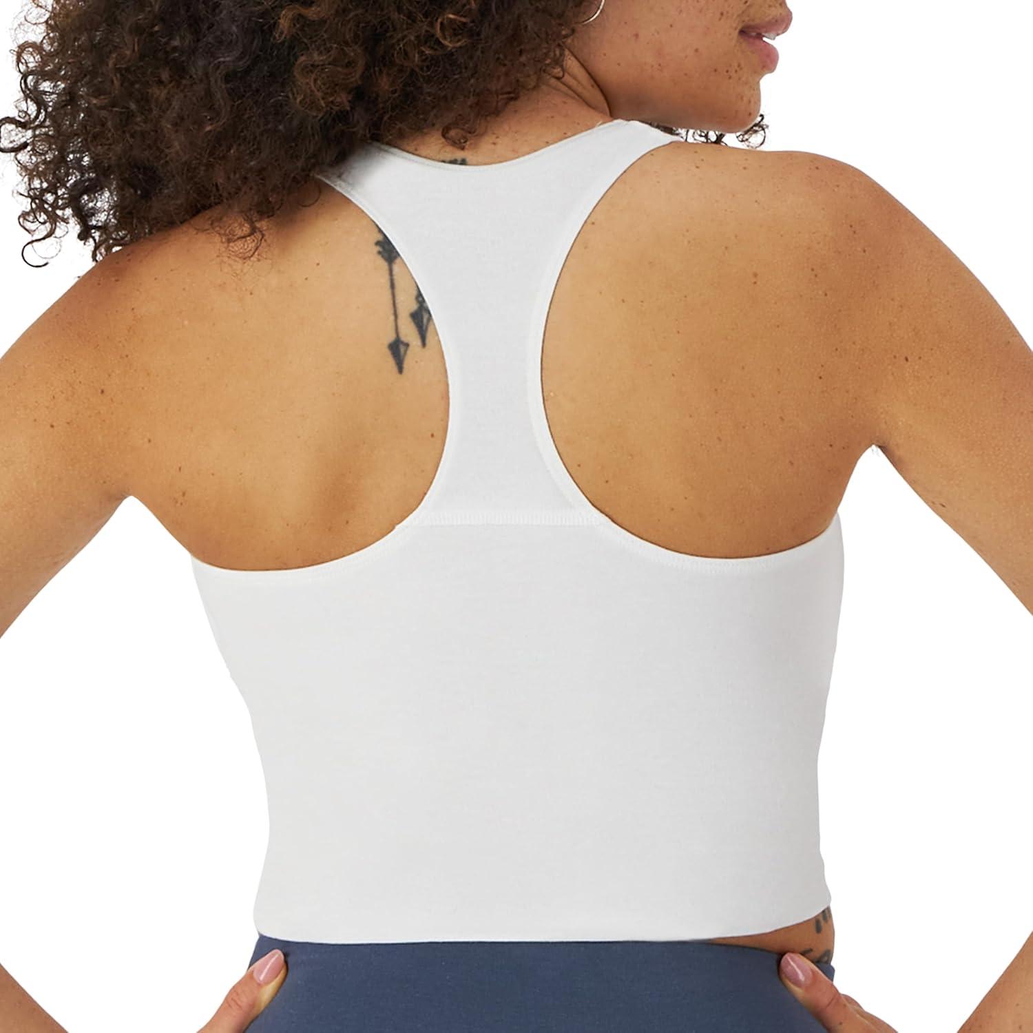 imageHanes Light Workout 3Pack StretchCotton Cropped Yoga Tank Tops for Women with Builtin BraWhiteWhiteWhite