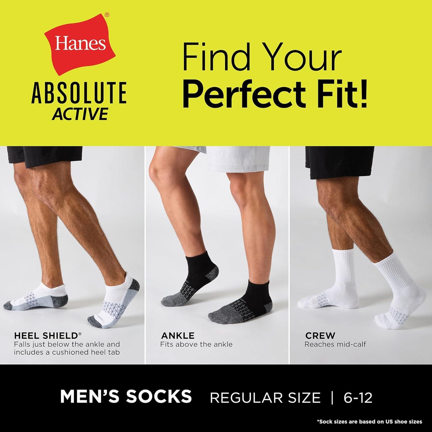 imageHanes Mens Absolute Active Cushioned Crew Socks 4PackBlue and Grey Marl Assortment