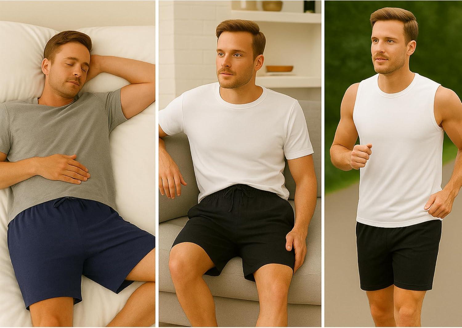 imageHanes Mens Sleep Shorts 2 Pack Cotton 75 Inseam Athletic Pajamas Soft Loungewear Pantalones CortosBlackDark Blue