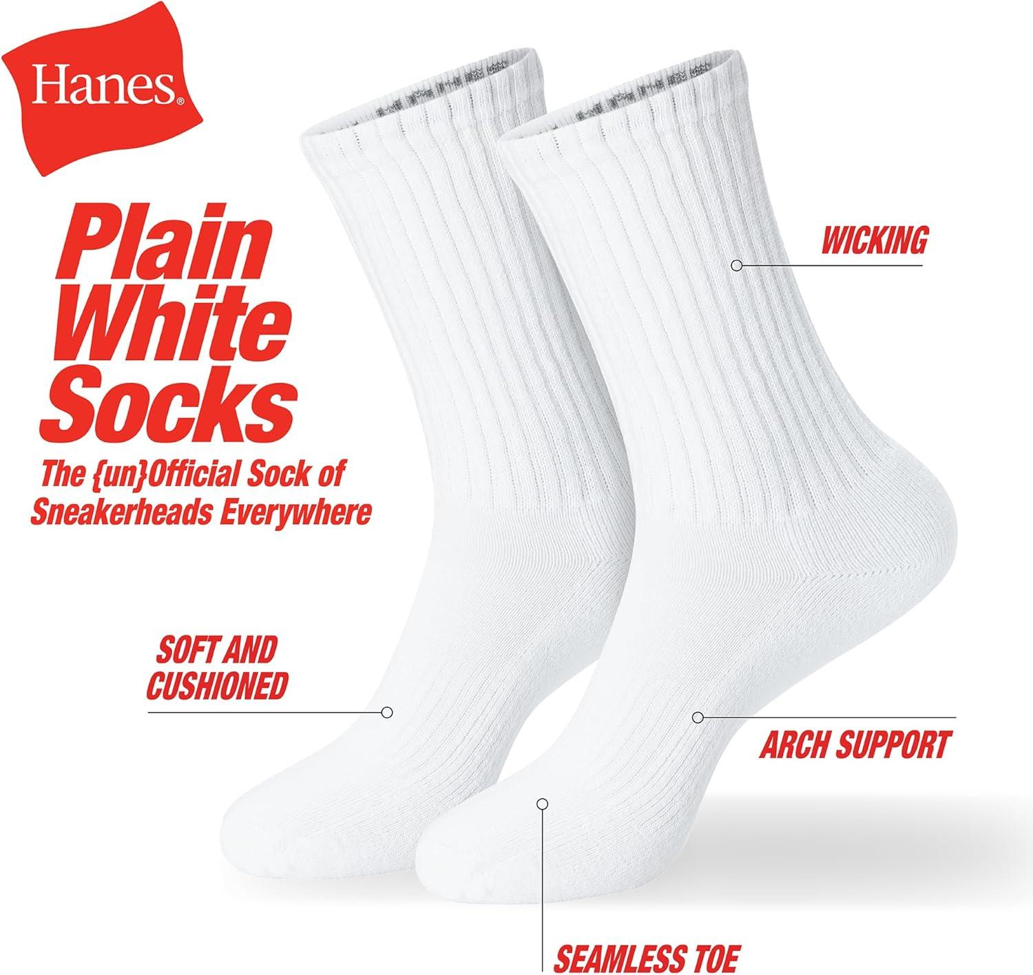 imageHanes Unisex Plain White Socks Pack or Plain Black Socks Pack Mens Womens amp Teen Sizes Crew and Ankle 6PacksWhite