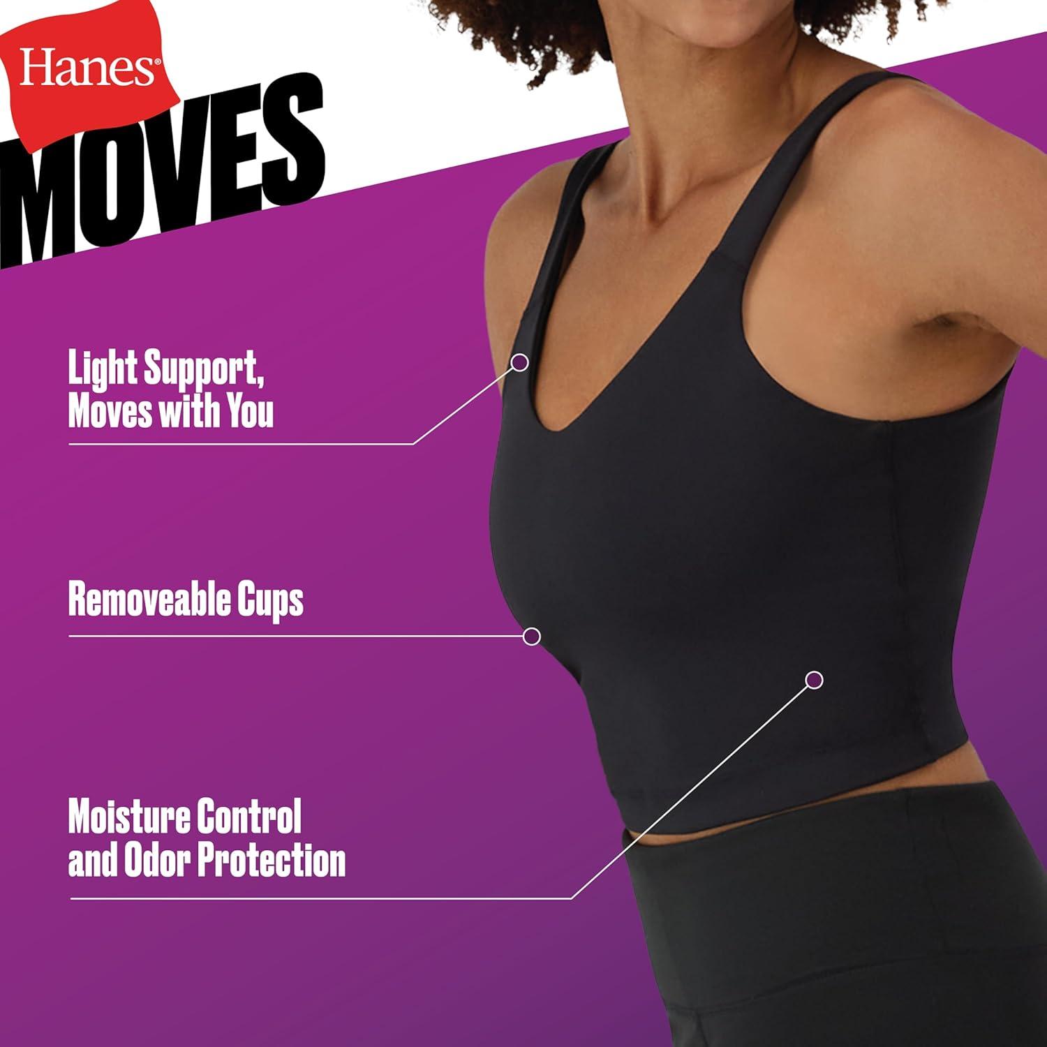 imageHanes Womens Moves Crop Bralette VNeck Cropped Pullover Builtin Shelf Bra Odor ControlBlack
