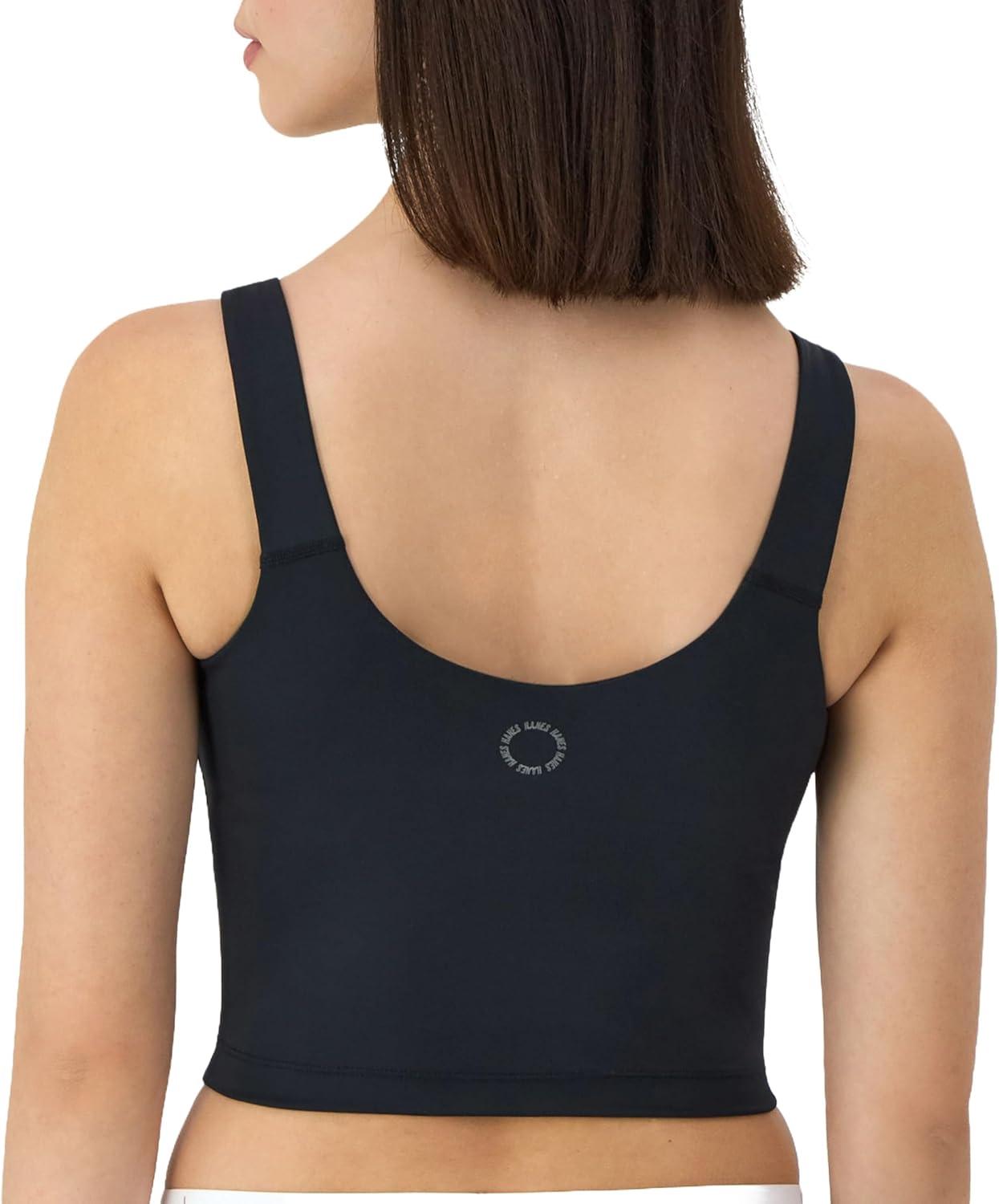 imageHanes Womens Moves Crop Bralette VNeck Cropped Pullover Builtin Shelf Bra Odor ControlBlack