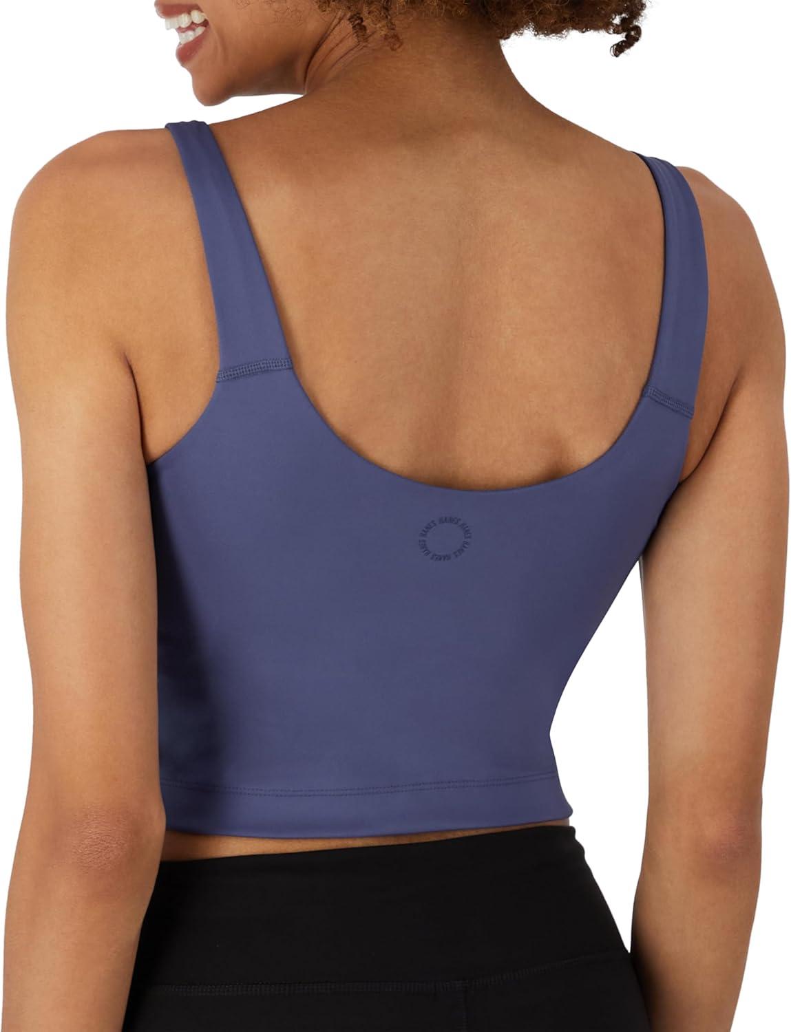 imageHanes Womens Moves Crop Bralette VNeck Cropped Pullover Builtin Shelf Bra Odor ControlDark Cobalt Night