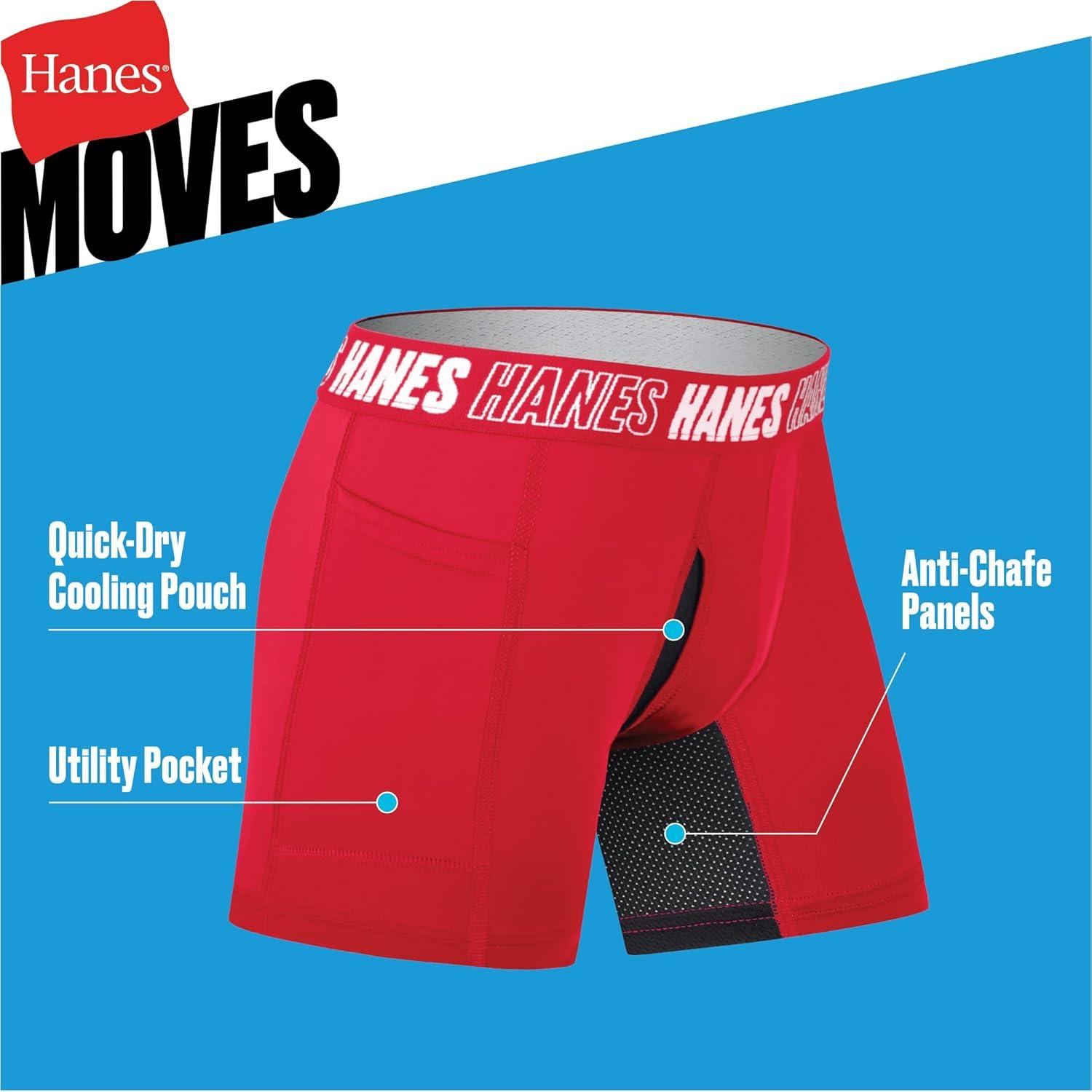 imageHanes boys Moves Underwear Antichafe Boxer Briefs for Boys 6packBlackBlueRed Long Leg