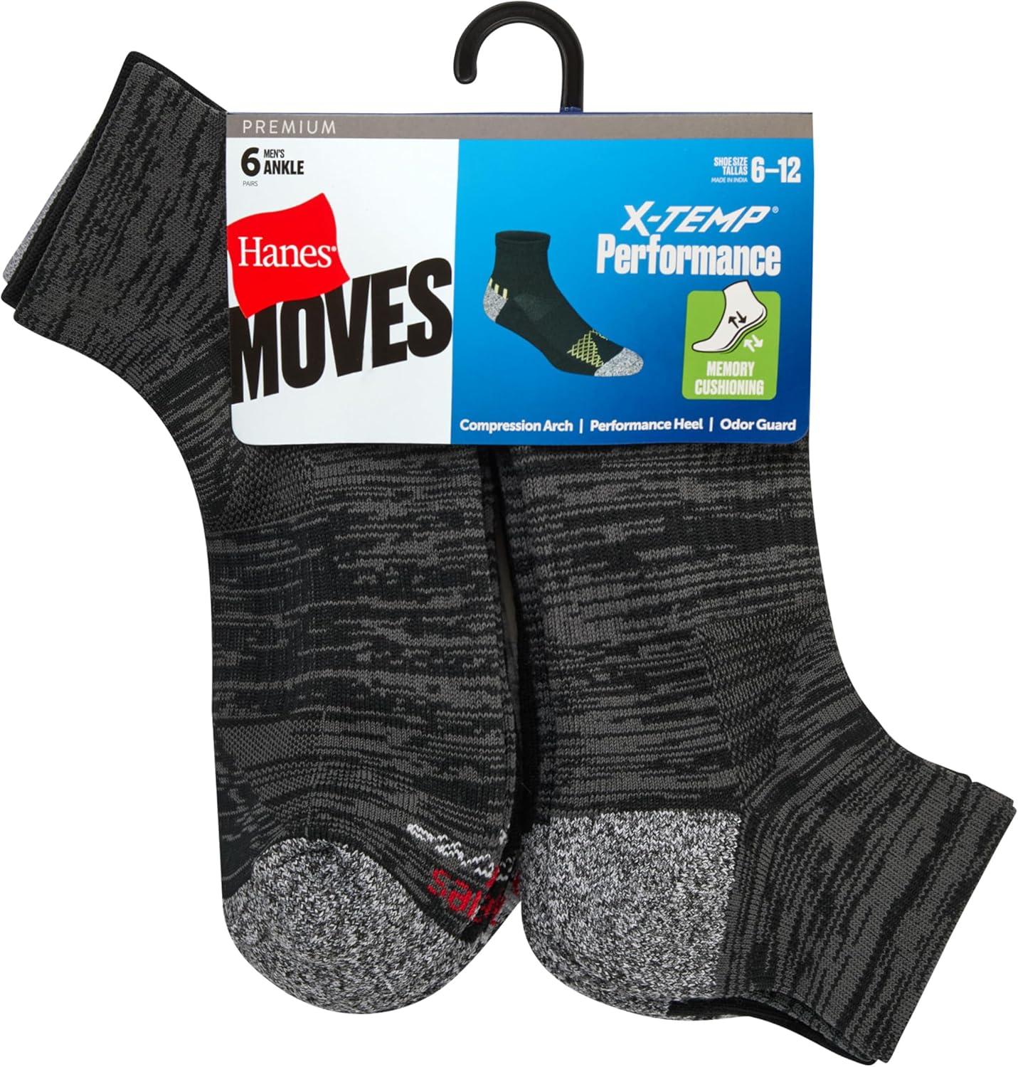 imageHanes mens Moves Performance Socks Moisturewicking Ankle amp Lowcut Socks Breathable Mesh Panels 6packBlack AssortmentBlack