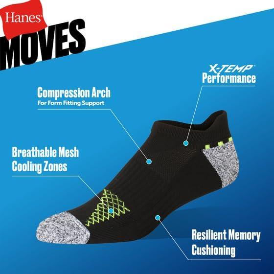 imageHanes mens Moves Performance Socks Moisturewicking Ankle amp Lowcut Socks Breathable Mesh Panels 6packBlack AssortmentBlack