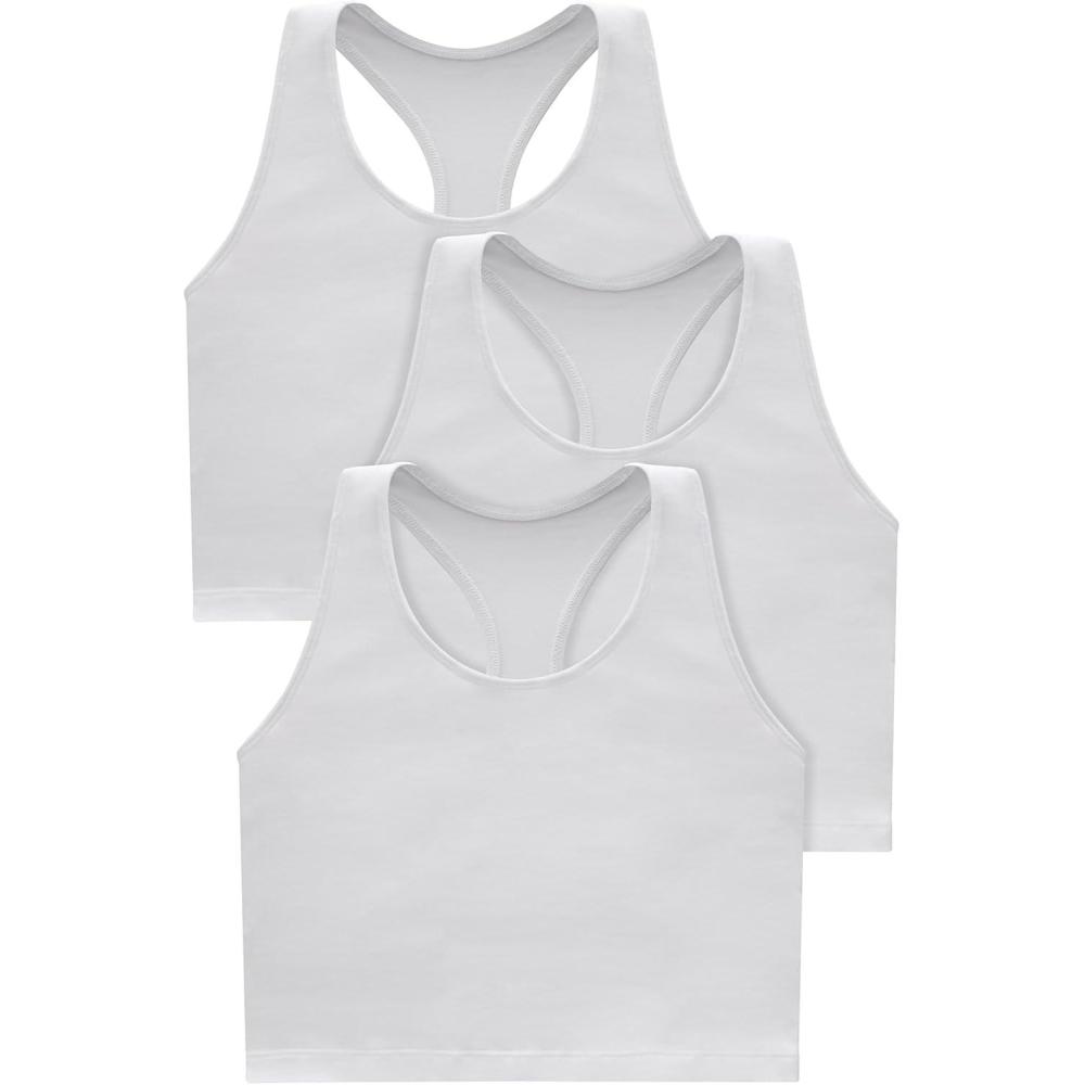 imageHanes Light Workout 3Pack StretchCotton Cropped Yoga Tank Tops for Women with Builtin BraWhiteWhiteWhite