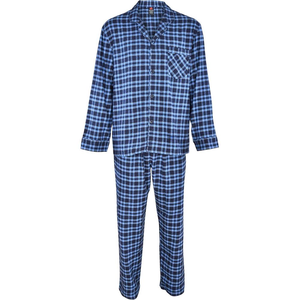 imageHanes Mens 100 Cotton Flannel Plaid Pajama Top and Pant Set Long Sleeve Button DownBlue