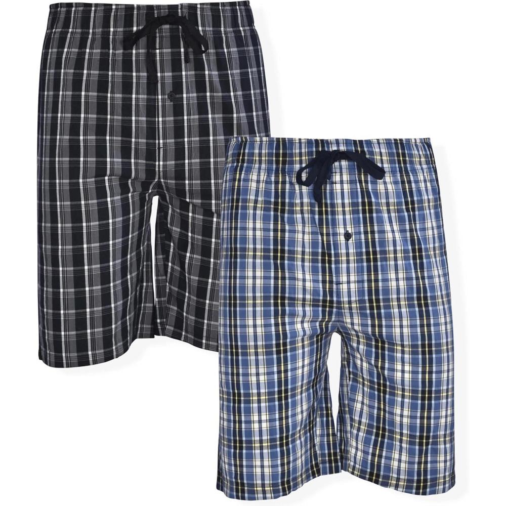 imageHanes Mens 2Pack Woven Pajama Shorts  Lightweight Breathable Lounge Fit for Summer Pantalones Cortos para Hombre 2PackBlueBlack