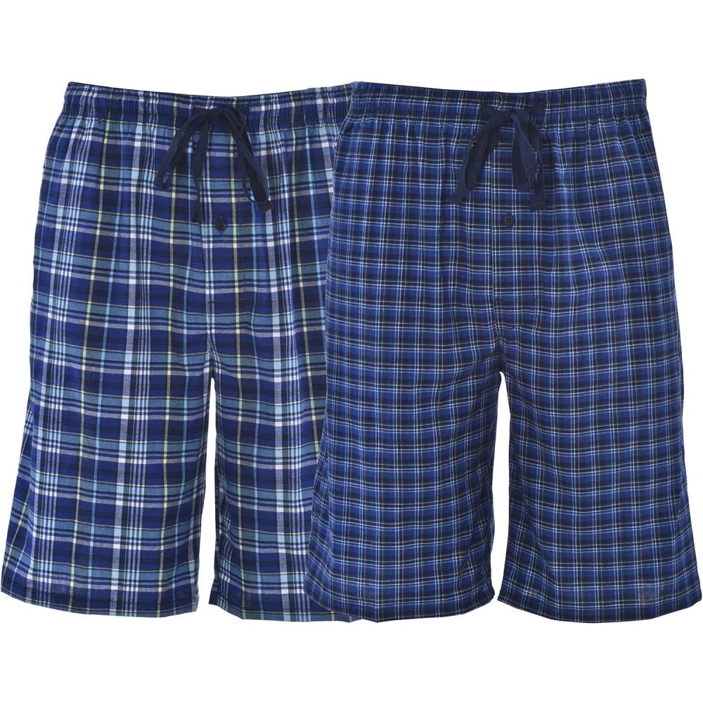 imageHanes Mens 2Pack Woven Pajama Shorts  Lightweight Breathable Lounge Fit for Summer Pantalones Cortos para Hombre 2PackNavy Plaid