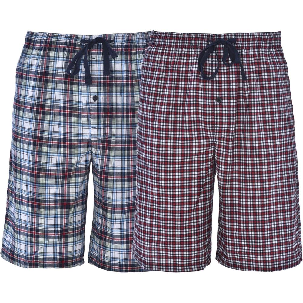 imageHanes Mens 2Pack Woven Pajama Shorts  Lightweight Breathable Lounge Fit for Summer Pantalones Cortos para Hombre 2PackRed Navy Plaid