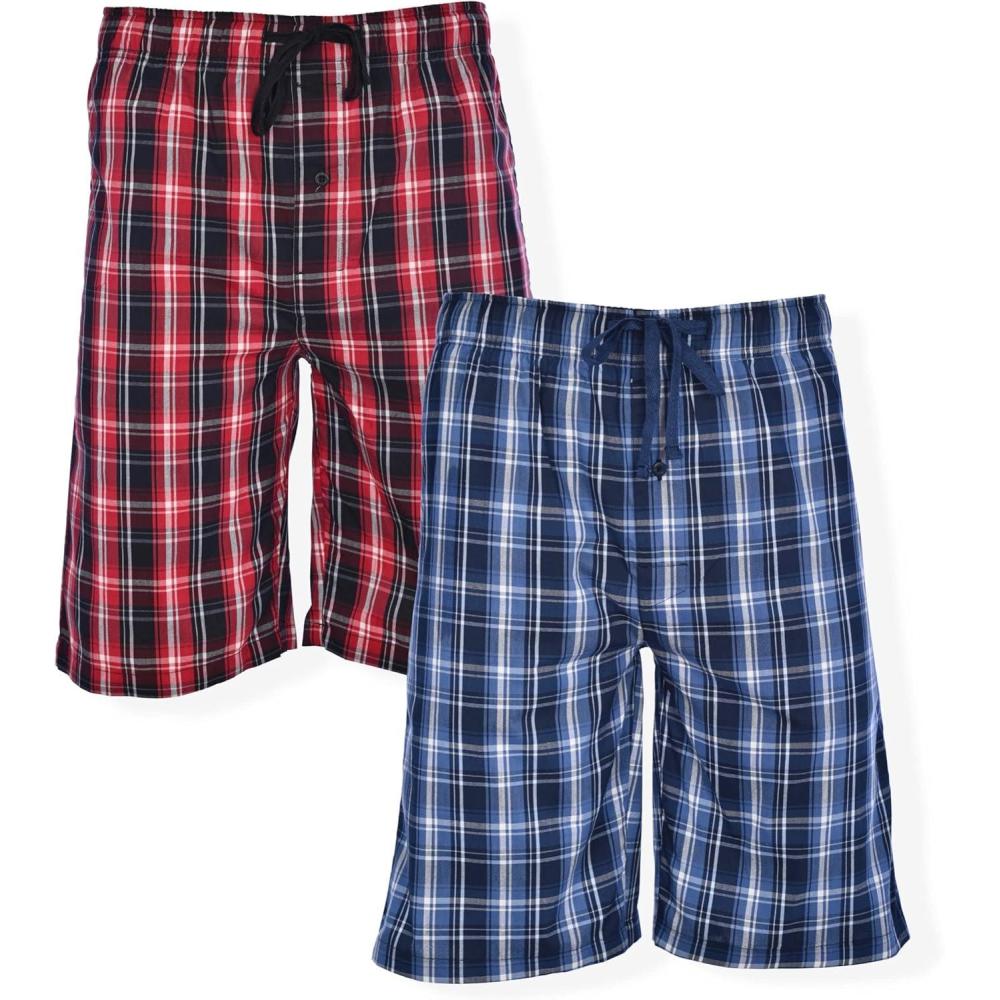 imageHanes Mens 2Pack Woven Pajama Shorts  Lightweight Breathable Lounge Fit for Summer Pantalones Cortos para Hombre 2PackRedNavy