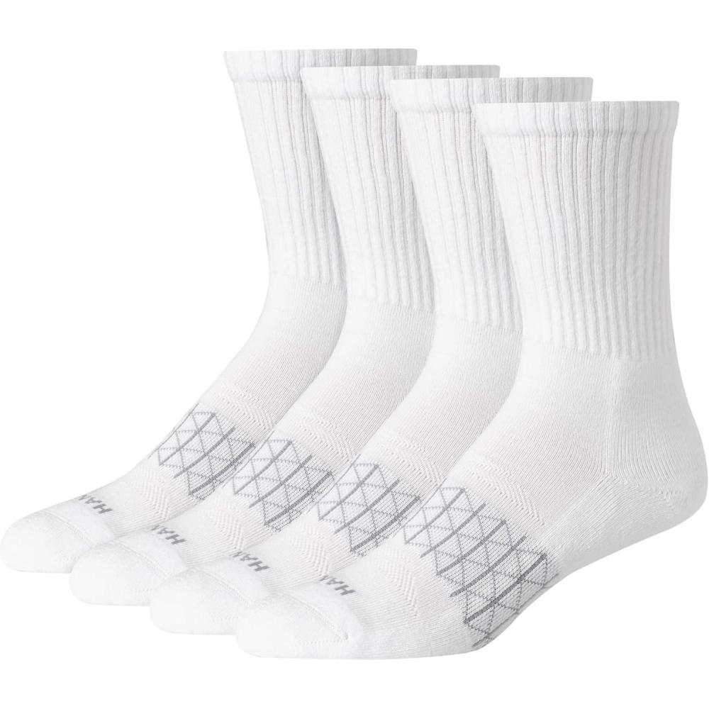 imageHanes Mens Absolute Active Cushioned Crew Socks 4PackWhite