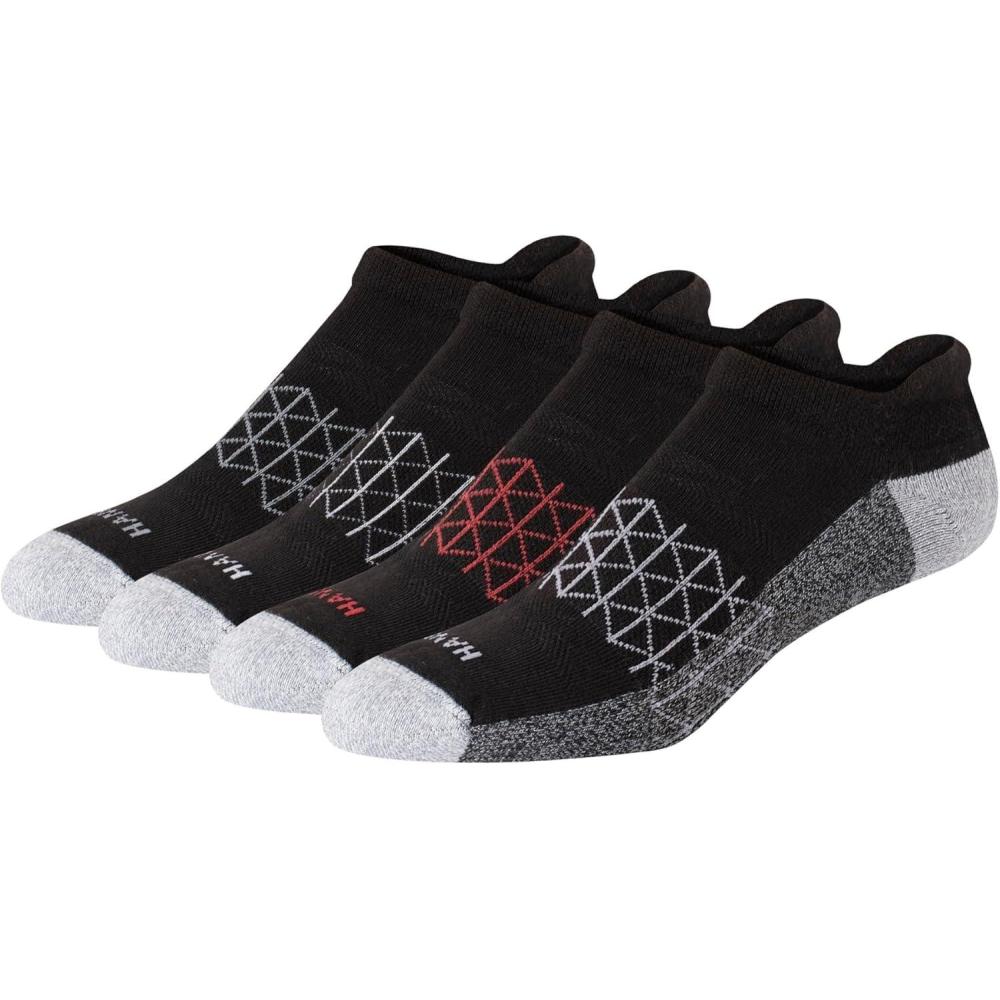 imageHanes Mens Absolute Active Cushioned Heel Shield Moisture Wicking Socks 4PackBlack With Gray Foot Bottom