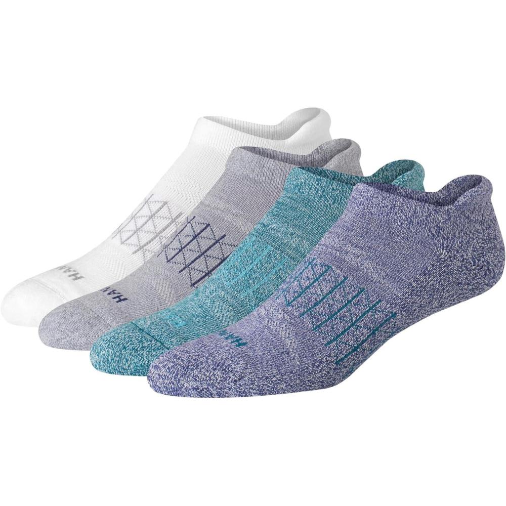 imageHanes Mens Absolute Active Cushioned Heel Shield Moisture Wicking Socks 4PackBlueGrey Marl