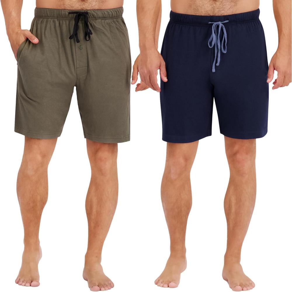 imageHanes Mens Sleep Shorts 2 Pack  Cotton 75 Inseam Athletic Pajamas Soft Loungewear Pantalones CortosDark GreenDark Blue