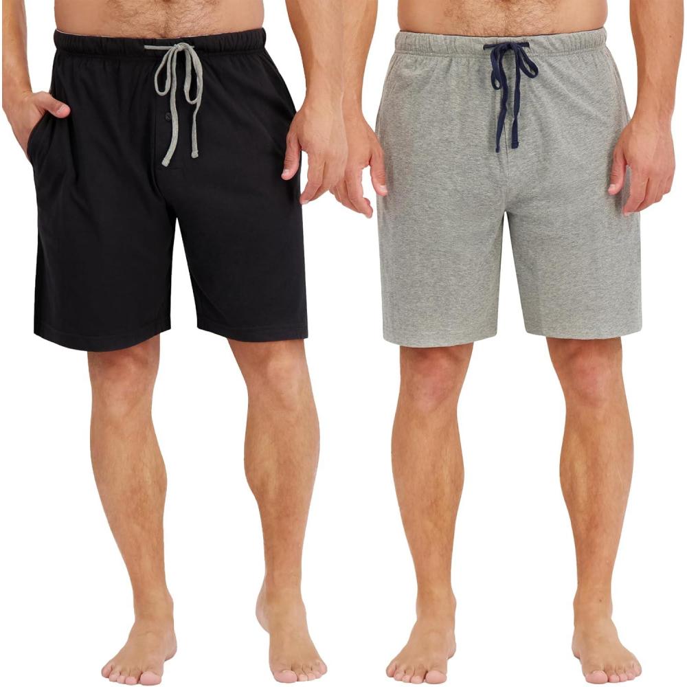 imageHanes Mens Sleep Shorts 2 Pack  Cotton 75 Inseam Athletic Pajamas Soft Loungewear Pantalones CortosHeather GreyBlack