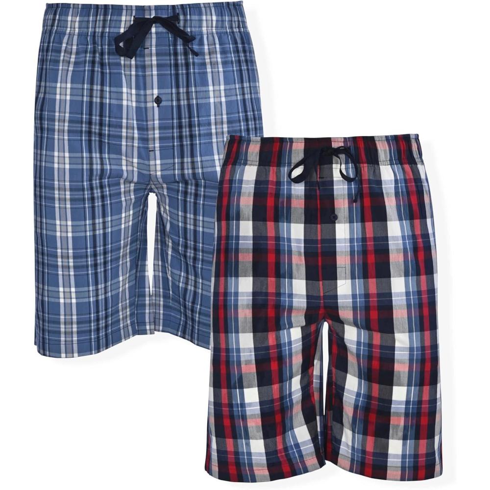 imageHanes Mens Sleep Shorts 2 Pack  Cotton 75 Inseam Athletic Pajamas Soft Loungewear Pantalones CortosRedBlue