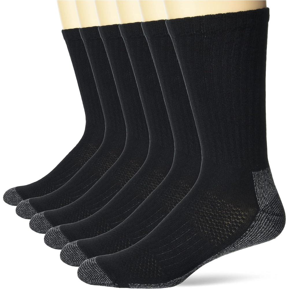 imageHanes Mens Work Socks Cushioned Crew Socks MoistureWicking Socks amp Odor Control Black amp White 6 amp 12 Pack AvailableBlack