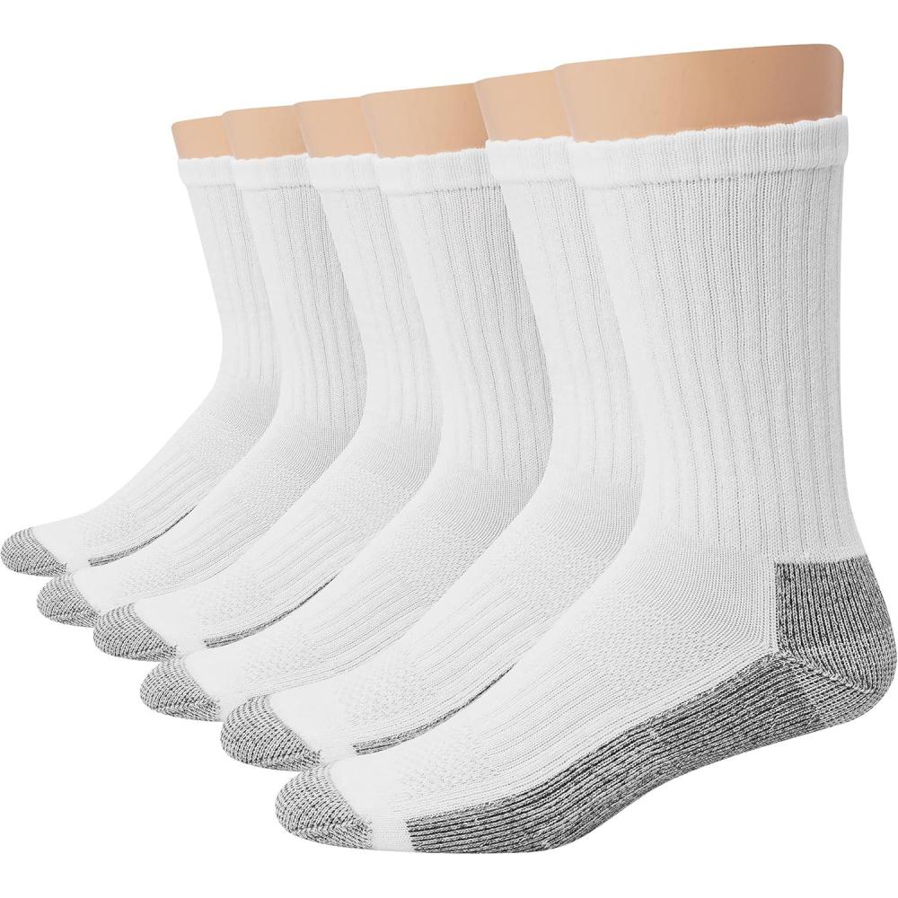 imageHanes Mens Work Socks Cushioned Crew Socks MoistureWicking Socks amp Odor Control Black amp White 6 amp 12 Pack AvailableWhite