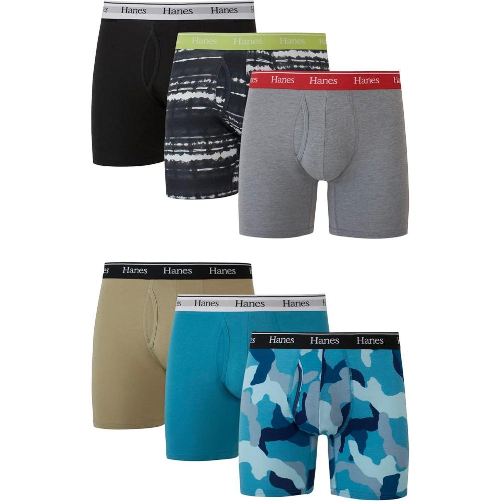 imageHanes Originals Mens Boxer Briefs amp Trunks Stretch Cotton MoistureWicking Underwear Modern Fit Low Rise MultipacksRegular Leg Blue CamoKhakiBlack 6 Pack