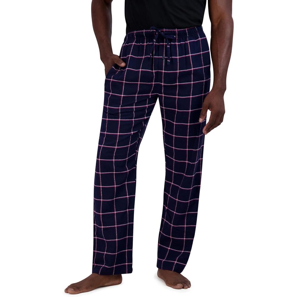 imageHanes Ultimate Mens Flannel Pajama Pants Plaid Cotton Loungewear Pj Bottoms with Pockets Extended SizesNavy Plaid