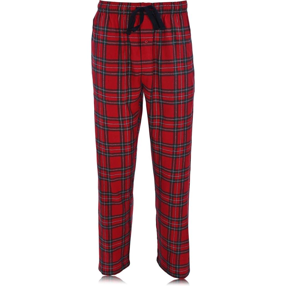 imageHanes Ultimate Mens Flannel Pajama Pants Plaid Cotton Loungewear Pj Bottoms with Pockets Extended SizesRed Plaid
