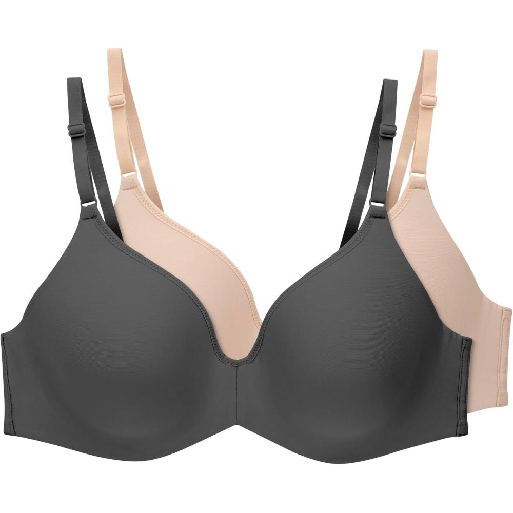 imageHanes Womens Invisible Look Underwire Adjustable TShirt Bra 2 PackBlackSoft Taupe