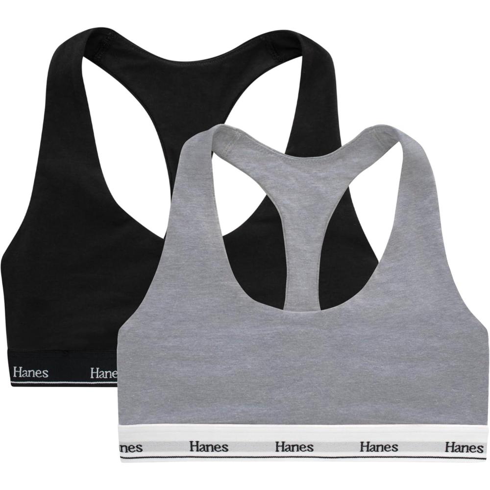 imageHanes Womens Originals Racerback Bralette Pack Breathable Stretch Cotton Bras 2PackBlackConcrete Heather