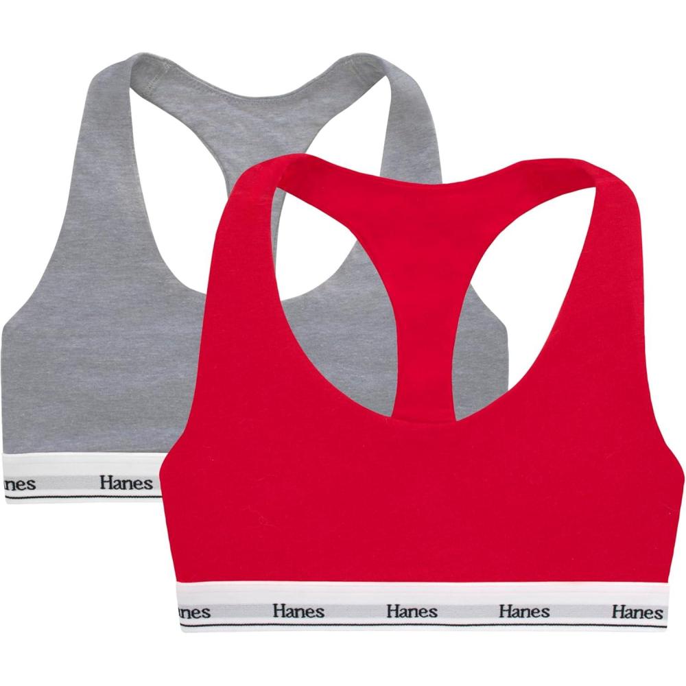 imageHanes Womens Originals Racerback Bralette Pack Breathable Stretch Cotton Bras 2PackShelton RedConcrete Heather
