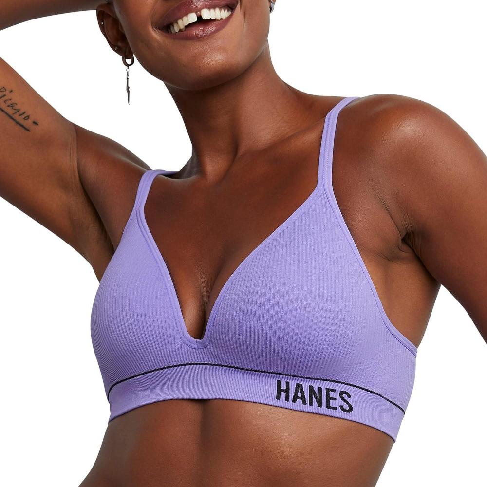 imageHanes Womens Originals Seamless Wireless Bra ComfortFlex Fit Rib Contour Bra Full CoverageLively Lavender