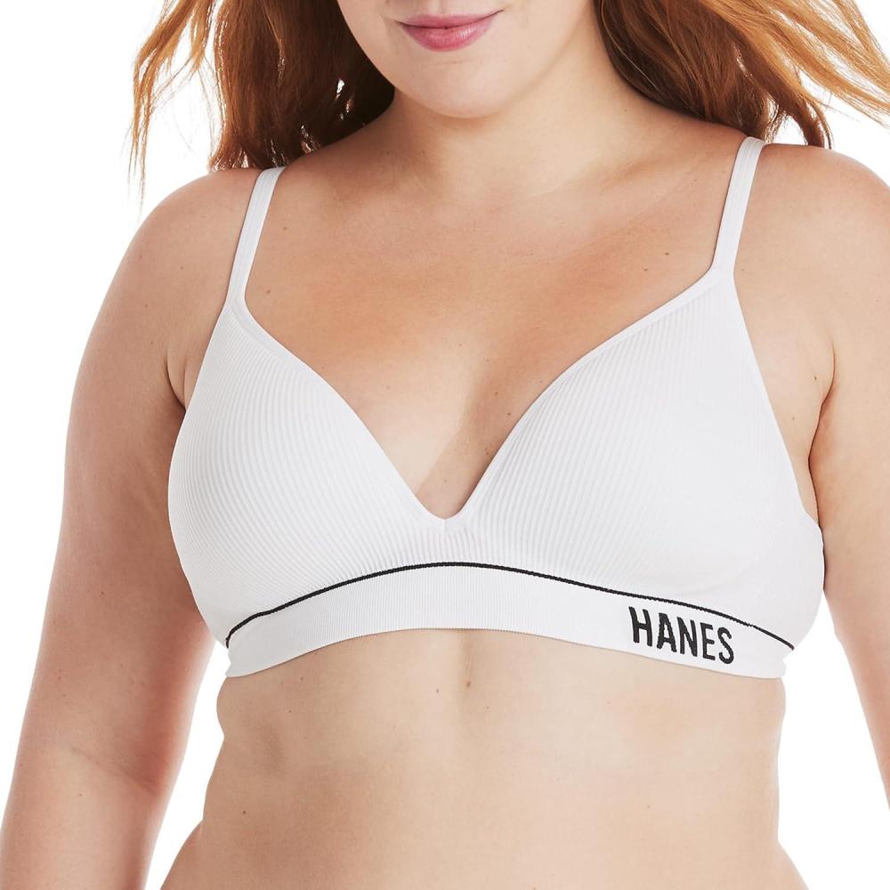 imageHanes Womens Originals Seamless Wireless Bra ComfortFlex Fit Rib Contour Bra Full CoverageWhite