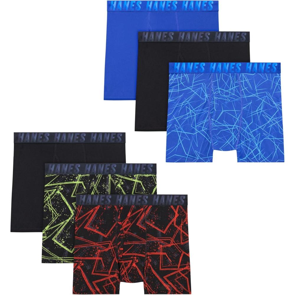 imageHanes boys Moves Breathable Boxer Brief Underwear Performance Stretch Boxer Briefs for Boys Moisturewicking 6pkBlueBlackRedLime Print