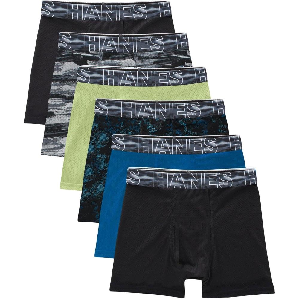 imageHanes boys Performance Tween Boxer Briefs Underwear Assorted Prints amp Solids 6packBlackBlueGreenGrey  6 Pack