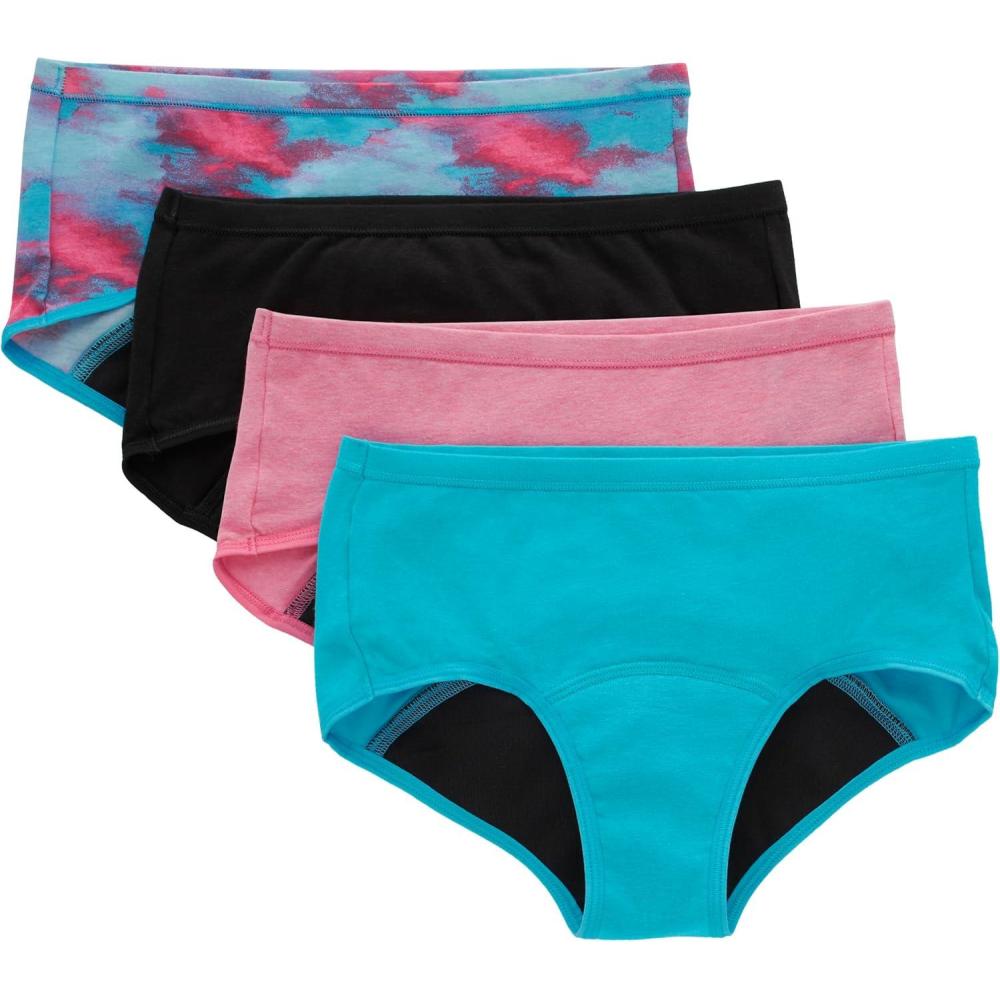 imageHanes girls Period Underwear Boxer Briefs Comfort Period Boxer Brief Panties for Girls Moderate ProtectionBoyshort  PinkBlueBlack  4 Pack