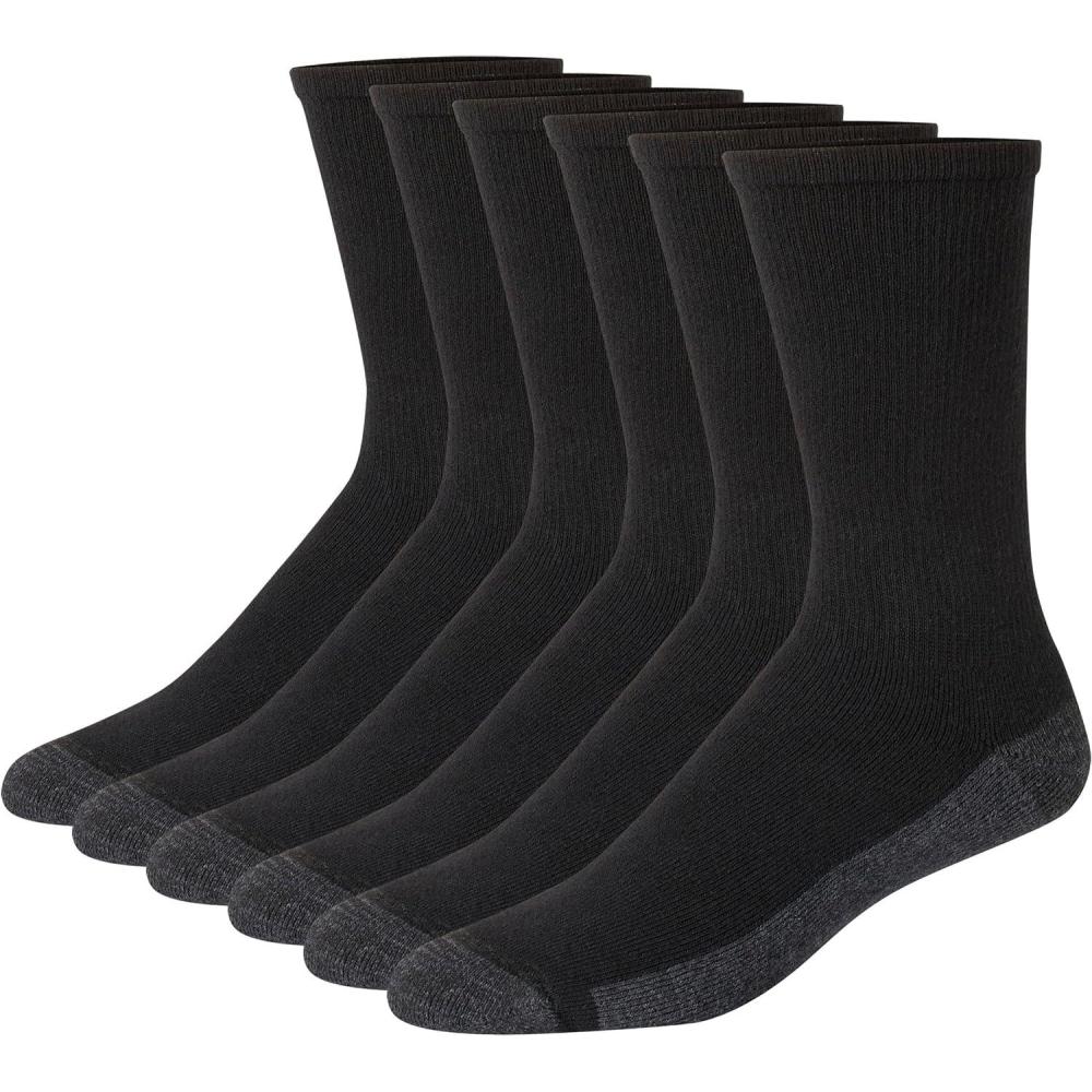 imageHanes mens Max Cushioned Crew Socks Moisturewicking With Odor Control MultipackCrew SockBlackGrey Foot Bottom  6 Pack