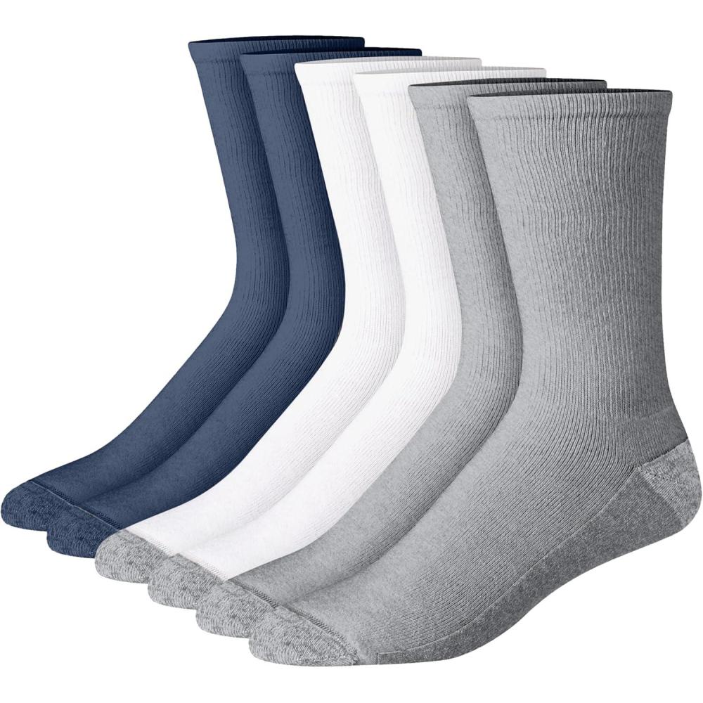 imageHanes mens Max Cushioned Crew Socks Moisturewicking With Odor Control MultipackCrew SockNavyWhiteGray  6 Pack