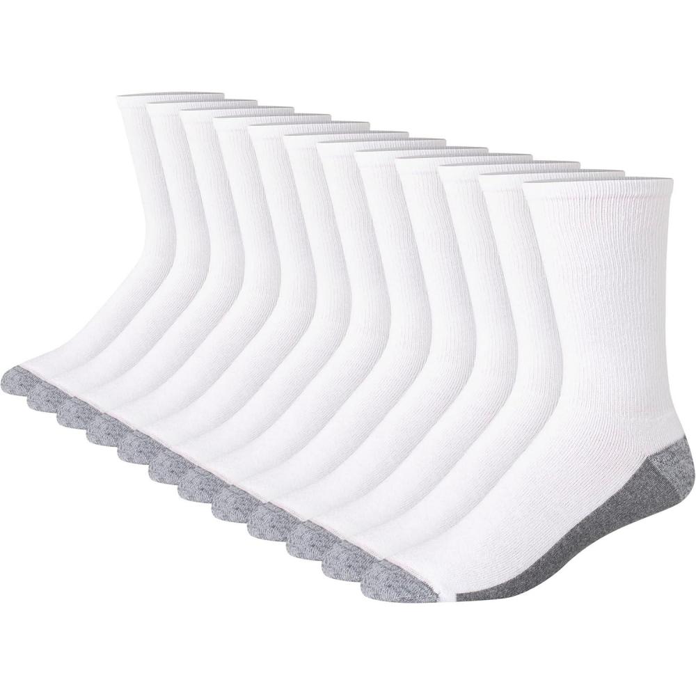 imageHanes mens Max Cushioned Crew Socks Moisturewicking With Odor Control MultipackCrew SockWhiteGrey Foot Bottom  12 Pack