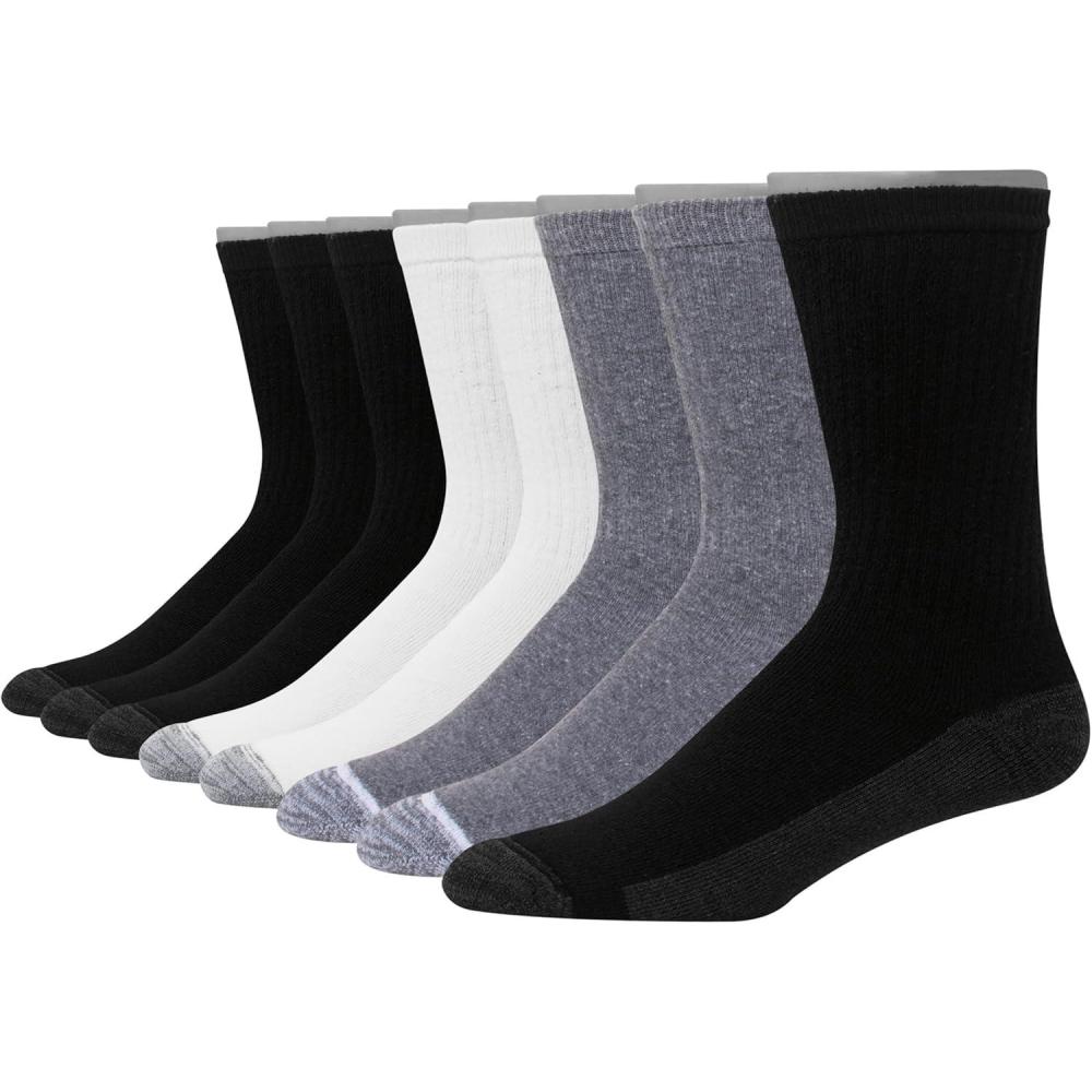 imageHanes mens Max Cushioned Crew Socks Moisturewicking With Odor Control MultipackCrew SockWhiteGreyBlack  8 Pack